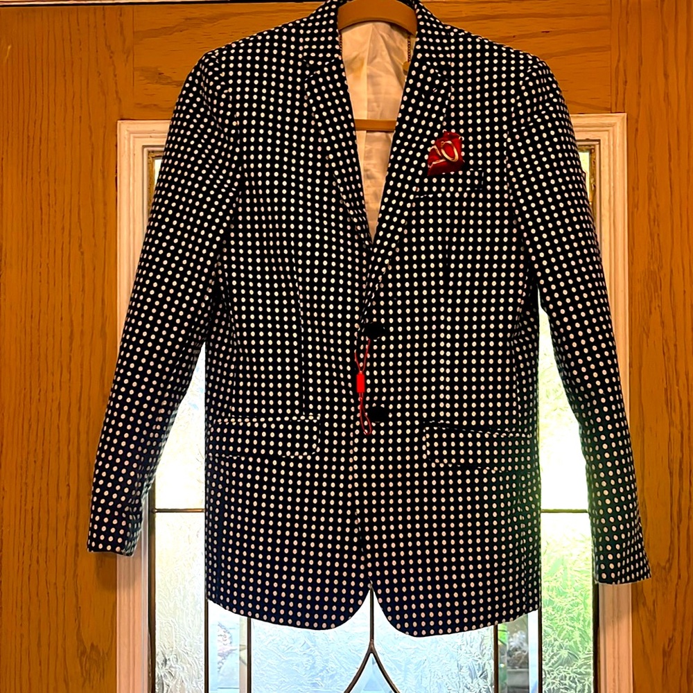 Boys Black Polka Dot Blazer with Red Pocket Square